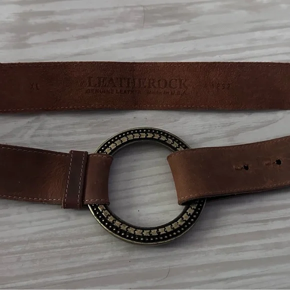 Vintage Brown distressed leatherock leather belt made in USA - Picture 2 of 4